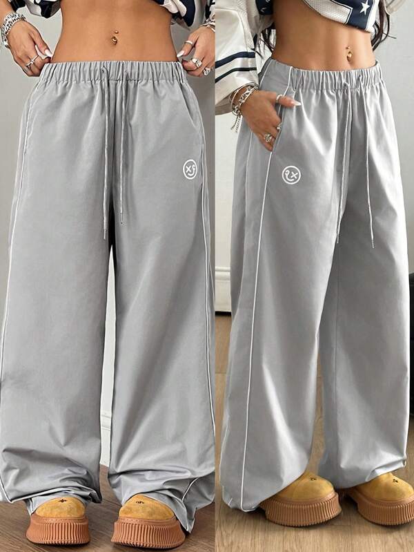 Coolane Women's Summer Concert Outfit Streetwear Going Out Minimalist Sport Run Grey Wide Leg Cargo Pants