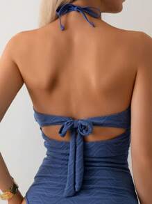 Swim Chiccia 女士纯色纹理条纹连体泳衣，度假休闲游泳沙滩派对夏季新款泳装连体泳衣比基尼