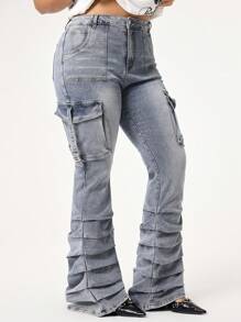 ROMWE Grunge Punk Jeans stretch ajustés de grande taille avec poches, effet délavé et déchiré, style sexy Y2K taille haute