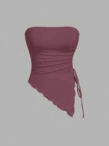 SHEIN MOD 多件式紧身胸衣上衣，侧边系腰褶，复古印花抹胸，秋季上衣，外出上衣，浅粉色背心 - 淺粉色 - 查看 8