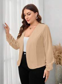 SHEIN Clasi 大码女式纯色简约日常长袖夹克，商务休闲女装 - 杏色 - 查看 4