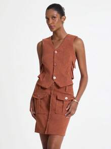 Daynim Áo khoác vest cài nút phía trước - Rỉ Nâu - Xem 4