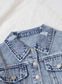 Sparklyn 超大号水洗牛仔夹克，适合青春期女孩穿着，舒适休闲宽松，破洞街头风，适合度假和日常穿着，轻薄外套，适合春秋季节穿着