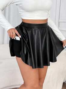 Calvaya Falda de PU de talla grande con cintura elástica, Día de San Valentín