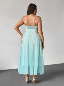 Firerie Plus Size Women's Square Neck Ruffle A-Line Midi Dress,Light Green Summer Elegant Weddimg Guest,High Waist Strap Dress For Valentine's Day,Wedding - Green - View 6