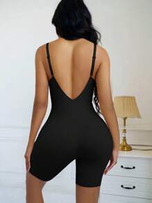 SHEIN 1pc Women's Seamless Comfortable One-Piece Body Shaper Slip Dress Undershirt - Black - View 2