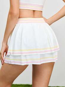 Cheerettes Summer Casual Two-Tone Striped Cheerleader Sports Skirt Shorts
