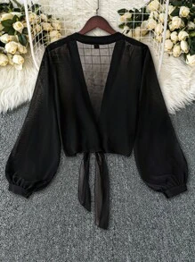 DreamSkyne Plus Size Women Tie Front Long Sleeve Open Front Lightweight Casual Jacket,Versatile For Spring/Summer Wear