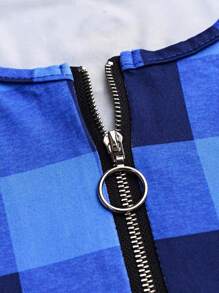 INAWLY Vacation Casual Plaid Front Zipper Short Sleeve T-Shirt - Multicolor - View 4