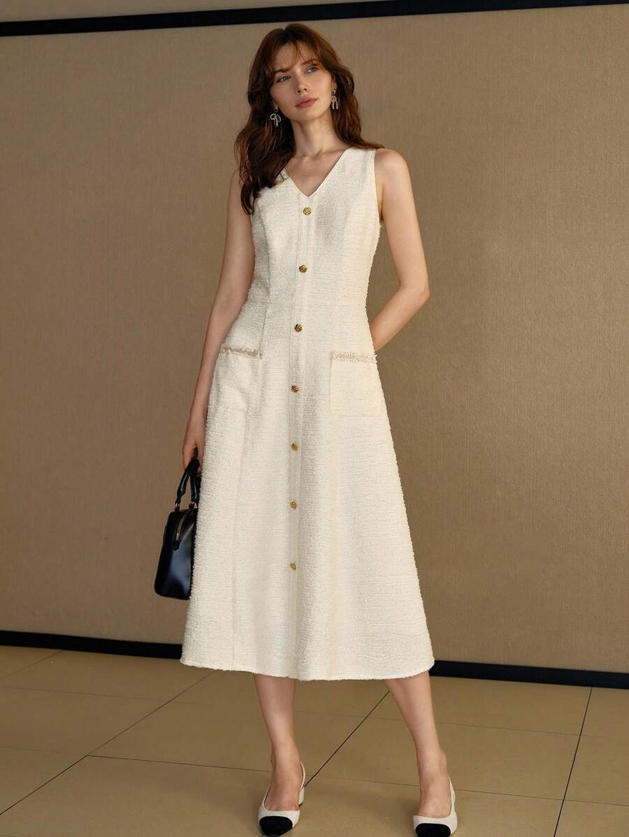 MOTF PREMIUM TWEED BUTTON UP DRESS