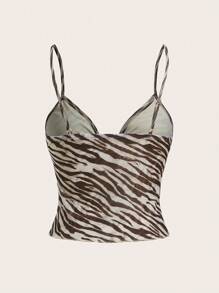 SHEIN ICON 女士时尚休闲斑马纹性感修身吊带背心秋季女装 - 橘色 - 查看 2