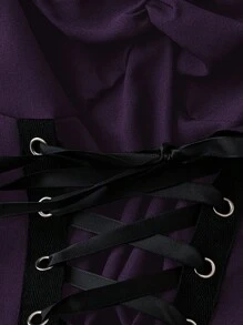 Flirla Fashionable Sleeveless Front Short Rear Long Dress With Metal Eyelets And Draw Cord - Purple - View 3