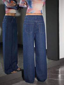 Jeanoix 女式口袋阔腿宽松休闲百搭牛仔裤