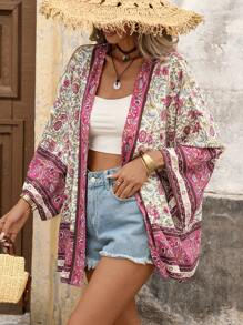 Brillora Open Front Graphic Print Kimono Summer