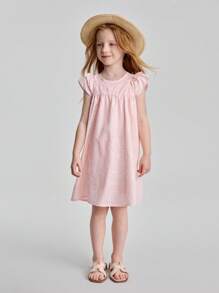 Maija Kids Maija Kids 圆领荷叶边袖纯色连衣裙，适合年轻女孩 - 粉色 - 查看 6
