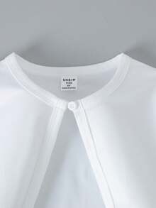 Genkimix Kids Young Girl Plain Single Button Split Hem Casual Long Sleeve Jacket Girls White Cardigan White Jacket Kids White Bolero Jacket Girls Fall Winter - White - View 3