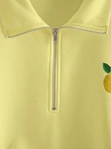 INAWLY Women's Half Open Neck Sweatshirt, Yellow Embroidered Lemon - Yellow - View 5
