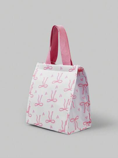 Kawaii White Bow Decor Portable Cute Thermal Lunch Bag
