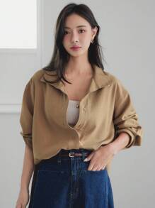 Dazy-Less Women's Loose Business Casual Long Sleeve Cardigan Blouse, Simple Solid Color, For Office Commute, Spring/Summer/Autumn