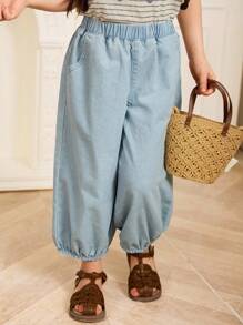 DAZY 年轻女孩水洗宽松阔腿休闲牛仔裤 - 淺色水洗藍 - 查看 4