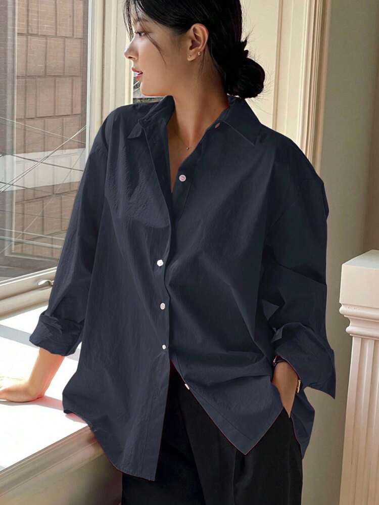 Women's Solid Color Long Sleeve Single Breasted Casual Loose Shirt Loose Shirts For Women