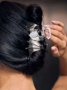 SHEIN ICON Premium Silver Metal Hair Claw Clip - Silver - View 3