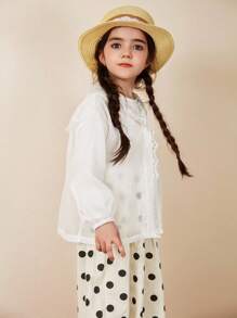 DAZY Young Girl Summer Hooded Lace Mid-Length Cute & Fresh Blouse - Apricot - View 6