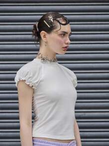 COUREZ 修身泡泡袖 T 恤/夏季上衣外出上衣休闲/Y2K 假期 - 白色 - 查看 5