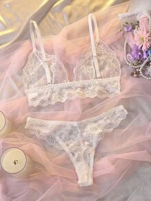 DelicateAllure Ladies' Solid Color Lace Sexy Lingerie Set Bridal Lingerie, Going Out - White - View 4