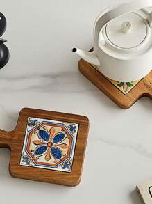 Cirelle Solid Wood Tile Pattern Heat Resistant Coasters - Vintage Kitchen & Dining Table Mats For Hot Pots, Pans, Cups, High Heat Protection Handmade Home Decor Gift - Multicolor - View 6