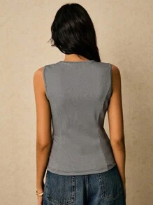 Poéselle 女士休闲千鸟格单排扣修身马甲，Y2K风格，复古风，可爱衬衫，老钱风格女装，商务休闲女装，优雅女装，高贵女装，秋季款 - 黑與白 - 查看 7