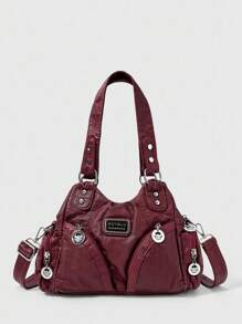 ROMWE Grunge Punk 新款朋克摇滚女孩女士单肩包，深色托特包