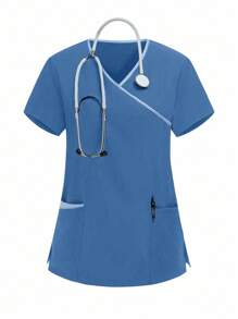 TaskEZ V-Neck Scrub Top With Pocket And Pants, /Nurse Scrub Uniform Set