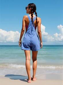 Breezaya 女式休闲度假牛仔背带裤，带双口袋