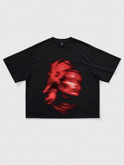 Grunge Punk Men's Casual Round Neck Short Sleeve Abstract Face Printed T-Shirt