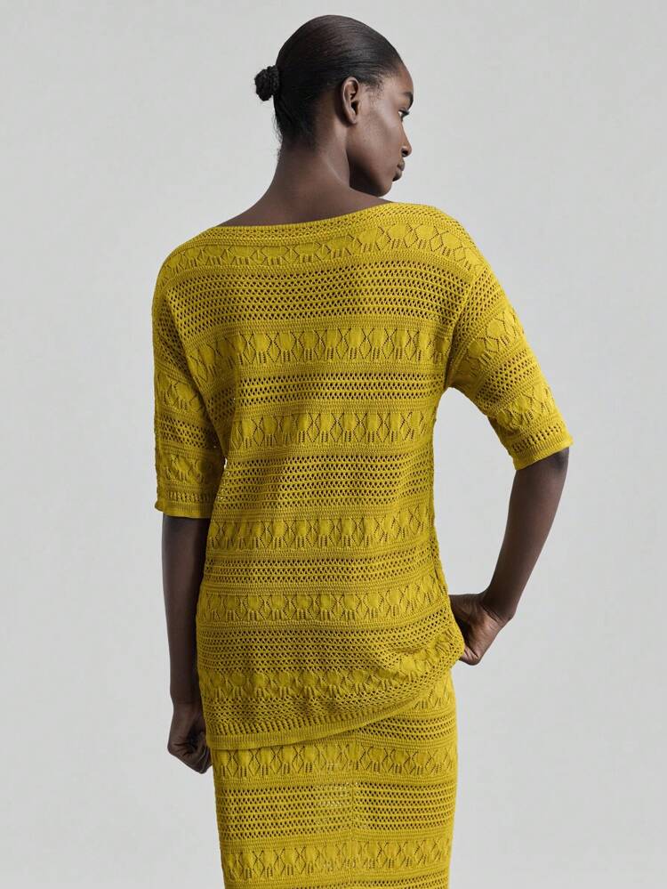 Women's Mustard Yellow Summer Casual Vacation Knit Tops,2025 Autumn/Winter Retro Elegant Versatile Basics,Business Casual Nashville Solid Color Tops