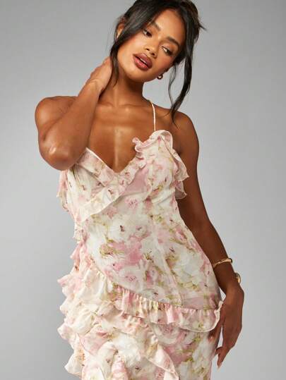 white christmas dresses Lilac Ruffle Chiffon Dress - Rose Waist Detail