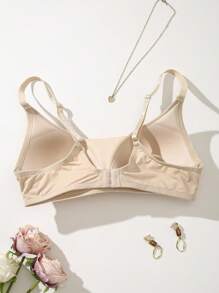 SHEIN 1 件女士无钢圈、无钢圈、不透、舒适无钢圈全罩杯文胸，休闲风格 - 杏色 - 查看 2