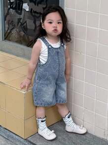 Dazy Kids 女童韩版可爱水洗牛仔背带裤 - 藍色 - 查看 1