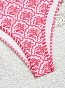 Swim Vcay New Summer V-Neck Sleeveless Backless Printed One Piece Swimsuit, Fashion Holiday Style - Pink - View 8