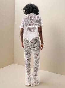 Zolique Solid Color Elastic Waist Fashionable Sexy Lace Trousers Fall Cloth For Women - White - View 2