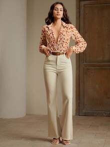 Anewsta Áo cánh nữ cổ tròn tay dài họa tiết chấm bi hai màu thanh lịch, mùa thu - Nhiều màu - Xem 4