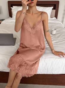 DAZY Camisón elegante de unicolor con aplicaciones de encaje - Rosa Pálido - Ver 4