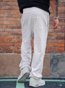 DAZY 男士春季破洞抽绳运动休闲篮球裤，宽松长裤男士慢跑裤 - 淺灰色 - 查看 2