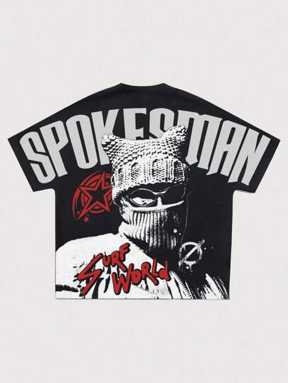 Street Life 1 pieza Camiseta casual de manga murciélago y cuello redondo de manga corta para hombre, estilo Halloween de los años 2000