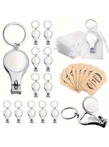 SHEIN 36 件银色指甲钳钥匙扣开瓶器标签卡欧根纱袋派对婚礼纪念品礼物（经典款式） - 防锈，易于使用 - 完美的婚礼装饰和派对最爱 - 銀色 - 查看 1