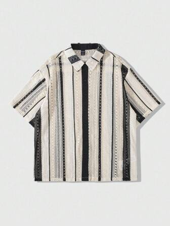 Street Life Men's Loose Knit Short Sleeve Striped Shirt
