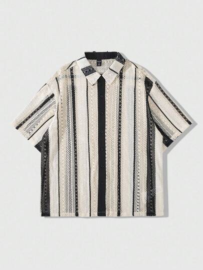 Street Life Herren lose gestrickte kurzärmlige gestreifte Bluse