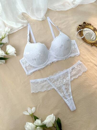 DelicateAllure Bloemen Kanten Underwire BH Slipje Lingerie Set Cozy Elegante