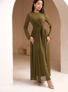 Veilorie Tie Strap, Bow, Ruffle Trim Flowing Dress For Summer Beach Vacation - Army Green - View 4